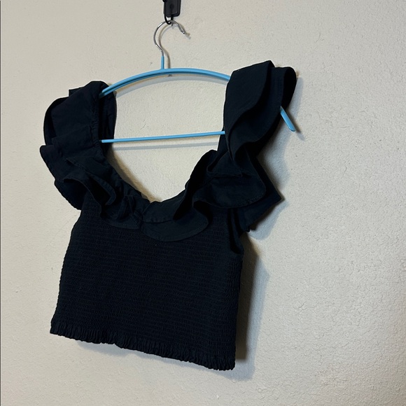 Anthropologie Maeve black Ruffle smock crop top Size 4 - Picture 5 of 8